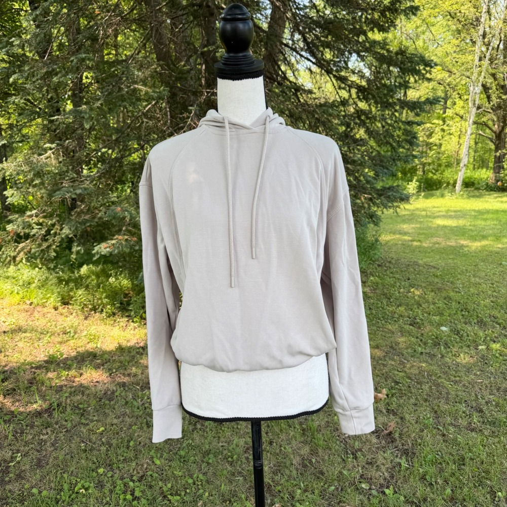 Athleta Seasoft Bubble Hem Hoodie Women XXS Beige Tan Pullover Sweatshirt